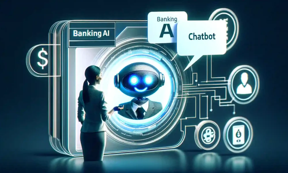 Artificial intelligence system analyzing digital banking data on a futuristic screen