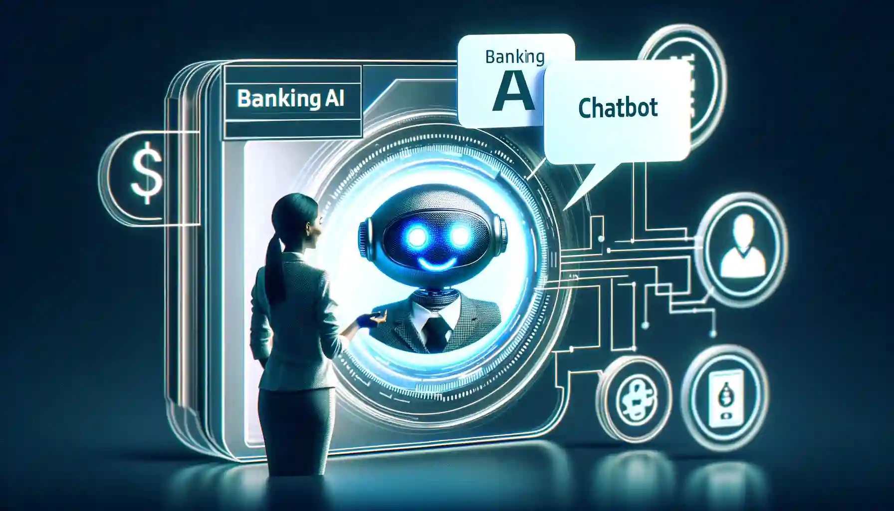 Artificial intelligence system analyzing digital banking data on a futuristic screen